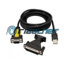 Adaptador USB 2.0 a RS232 COM DB9M 9-pin M - cabo 1.8m com adapt. 25-pin Male DB25M