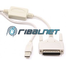 Adaptador USB / RS232 COM 25 pinos macho DB25M - cabo de 1,8 m 