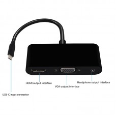 CABO CONVERSOR DE USB-C USB TIPO C M P/ HDMI A F + VGA + USB3.0 